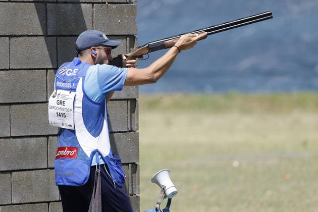 IPA86441116 - Gerochristos Panagiotis of Greece shoots during the second day of the ISSF World Cup Shotgun competition at the Concaverde Shooting Range on July 6, 2026, in Lonato del Garda, Italy.  Copyright: xRichardxMorgano IPAxSportx xx 86441116