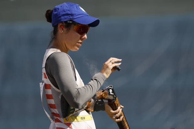 IPA86441090 - Vizzi Dania Jo of the United States fires shells from a shotgun during the second day of the ISSF World Cup Shotgun competition at the Concaverde Shooting Range on July 6, 2026, in Lonato del Garda, Italy.  Copyright: xRichardxMorgano IPAxSportx xx 86441090