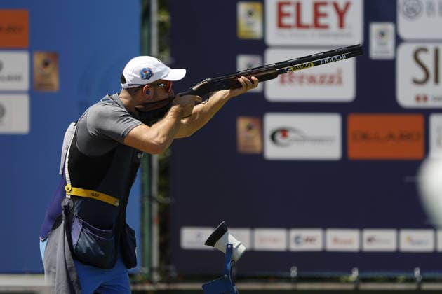 IPA86441094 - Gabriele Rossetti of Italy competes on the second day of the ISSF World Cup Shotgun event at the Concaverde Shooting Range on July 6, 2026, in Lonato del Garda, Italy.  Copyright: xRichardxMorgano IPAxSportx xx 86441094
