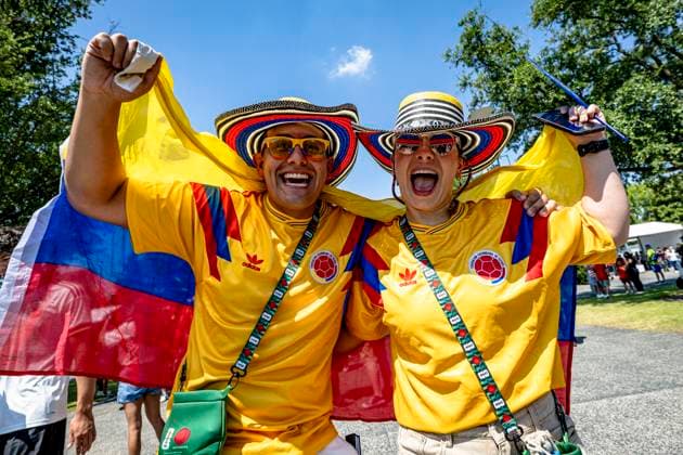 DALLAS - Colombian supporters during the 2026 World Cup match between Portugal and Spain at Dallas Stadium on July 6, 2026, in Dallas, United States. (Photo by Stefan Koops EYE4IMAGES DeFodi Images) - *** DALLAS Colombian fans during the 2026 World Cup match between Portugal and Spain at Dallas Stadium on July 6, 2026, in Dallas, United States. Photo by Stefan Koops, EYE4IMAGES, DeFodi Images