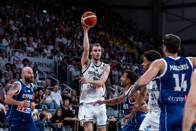 GER, FIBA Basketball World Cup 2027, European Qualifiers, Deutschland-Zypern. 06.07.2026, Brose Arena, Bamberg, GER, FIBA Basketball World Cup 2027, European Qualifiers, Deutschland-Zypern. Malte Delow (Deutschland, No20) Â Foto: Alexander Trienitz Bamberg Brose Arena Bayern Deutschland *** GER, 2027 FIBA Basketball World Cup, European Qualifiers, Germany vs. Cyprus, July 6, 2026, Brose Arena, Bamberg, GER, FIBA Basketball World Cup 2027, European Qualifiers, Germany vs. Cyprus, Malte Delow (Germany), No. 20. Photo by Alexander Trienitz, Bamberg, Brose Arena, Bavaria, Germany