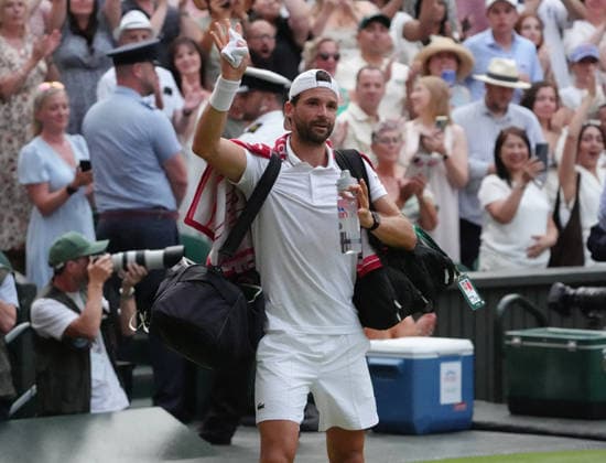 Tennis - 2026 Wimbledon Championships - Day Eight (Week Two) - All England Lawn Tennis & Croquet Club, London - Monday 6th July 2026 Centre Court : Mens singles : Grigor Dimitrov (BUL) v Arthur Ferry (GBR) Grigor Dimitrov leaves the court after defeat COLORSPORT ANDREW COWIE 