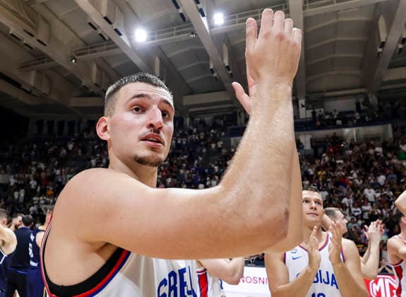 Serbia v Bosnia - FIBA World Cup 2027 Qualifiers Nikola Jovic (C) of Serbia celebrates after winning the FIBA World Cup 2027 Qualifiers match between Serbia and Bosnia and Herzegovina at Aleksandar Nikolic Hall on July 06, 2026 in Belgrade, Serbia. Belgrade Serbia Copyright: xSrdjanxStevanovicx x