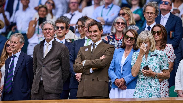 July 6, 2026, London, London, Great Britain: u.a. Roger Federer of Switzerland during and after the match of J. Paolini vs. A. Eala during The Championships Wimbledon , 6.7.2026 in London (All England Lawn Tennis and Croquet Club), Great Britain Tennis 2026: Grand Slam: The Championships Wimbledon: 8th Day:4th Round: PAOLINI 6:4 4:6 6:3 EALA  - ZUMAs343 20260706_zsp_s343_100 Copyright: xMathiasxSchulzx