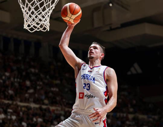 Serbia v Bosnia - FIBA World Cup 2027 Qualifiers Nikola Djurisic of Serbia in action during the FIBA World Cup 2027 Qualifiers match between Serbia and Bosnia and Herzegovina at Aleksandar Nikolic Hall on July 06, 2026 in Belgrade, Serbia. Belgrade Serbia Copyright: xSrdjanxStevanovicx x