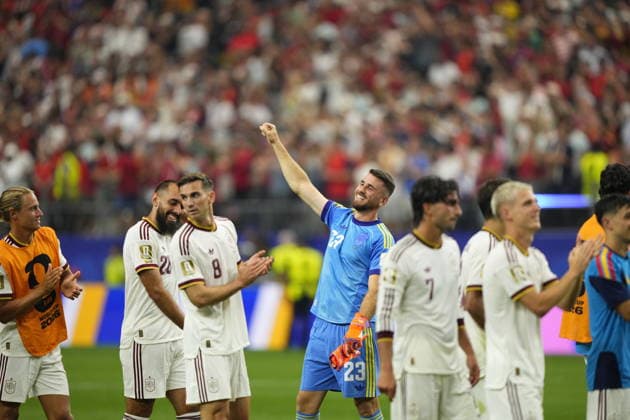 FIFA World Cup, WM, Weltmeisterschaft, Fussball 2026 - Round of 16 - Portugal vs Spain Players of Spain celebrate after winning the FIFA World Cup 2026 Round of 16 match Portugal against Spain, in Dallas, USA, 06 July 2026. DALLAS United States  Copyright: xJEFFREYxMCWHORTERx