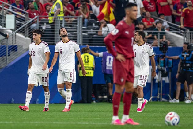 Mikel Merino of Spain celebrates after goal during the FIFA World Cup, WM, Weltmeisterschaft, Fussball 2026 Round of 16 match between Portugal and Spain at Dallas Stadium on July 6th, 2026, in Dallas, Texas, United States. (Photo by Riquelve Nata Sports Press Photo)  Copyright: xRiquelvexNata SportsxPressxPhotox Sportspressphoto_SPR186472