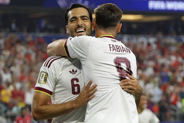 FIFA World Cup, WM, Weltmeisterschaft, Fussball 2026 - Round of 16 - Portugal vs Spain Mikel Merino (L) of Spain celebrates with Fabian Ruiz after scoring the 1-0 lead during the FIFA World Cup 2026 Round of 16 match Portugal against Spain, in Dallas, USA, 06 July 2026. DALLAS United States  Copyright: xCHRISTOPHERxNEUNDORFx
