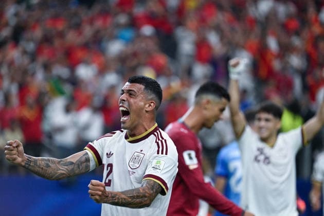 Pedro Porro of Spain celebrates after winning the FIFA Men’s World Cup 2026 round of 16 football match between Portugal and Spain at Dallas Stadium, in Arlington on July 06th 2026 (Photo by Nayra Halm SPP)  Copyright: xNayraxHalm SPPx Sportspressphoto_SPR186509