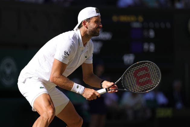 Grigor Dimitrov, BUL, during fourth round of 2026 All England Lawn Tennis Championships at Wimbledon, mens singles, London, 06 07 2026; - *** Grigor Dimitrov (BUL) during the fourth round of the 2026 All England Lawn Tennis Championships at Wimbledon, men s singles, London, July 6, 2026 