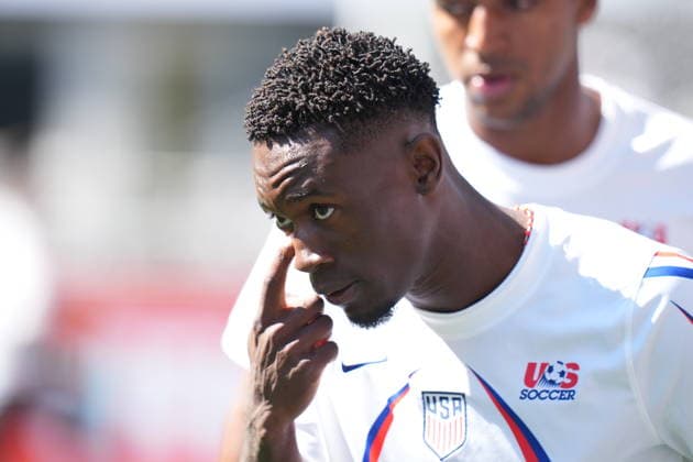 USA v Belgium - FIFA World Cup, WM, Weltmeisterschaft, Fussball 2026 - Round of 16 SEATTLE, USA - JULY 6: Folarin Balogun of USA warms up prior the 2026 FIFA World Cup Round of 16 match between USA and Belgium at Lumen Field (Seattle Stadium) in Seattle, Washington, United States on July 6, 2026. Ercin Erturk Anadolu Washington United States. Editorial use only. Please get in touch for any other usage.  Copyright: x2026xAnadoluxErcinxErturkx