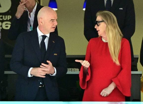 FIFA President Gianni Infantino and RBFA chairwoman Pascale Van Damme pictured during a soccer game between the USA and Belgian national team, Nationalteam Red Devils, on Monday 06 July 2026, at the Seattle Field, in Seattle, a 1 8 finals game in the FIFA World Cup, WM, Weltmeisterschaft, Fussball 2026. DIRKxWAEM  x180552684x