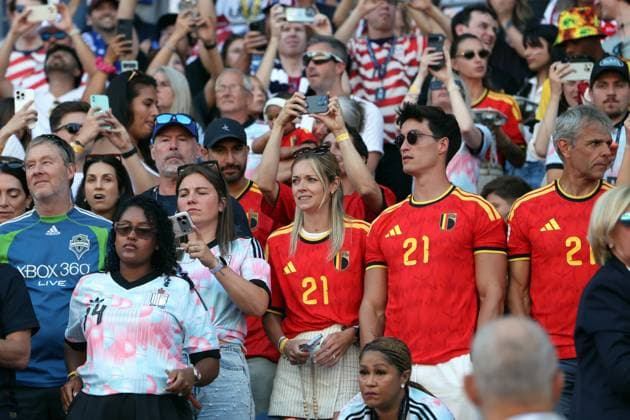 Belgium s fans and supporters pictured during a soccer game between the USA and Belgian national team, Nationalteam Red Devils, on Monday 06 July 2026, at the Seattle Field, in Seattle, a 1 8 finals game in the FIFA World Cup, WM, Weltmeisterschaft, Fussball 2026. BRUNOxFAHY  x180552851x