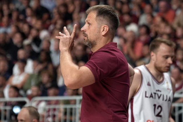Basketball Latvia-Austria, Riga, Latvia, 06.07.2026, basket, basketball Head coach of Latvia Janis Gailitis reacts during FIBA World Cup 2027 European qualifiers group F game between Latvia™s and Austria™s national basketball teams. Riga, Latvia, 06.07.2026. Photo: Roman Koksarov (RKF) Riga Latvia Copyright: xRomanxKoksarovx baskLAT-AUT20260706rk430.JPG