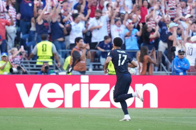 USA v Belgium - FIFA World Cup, WM, Weltmeisterschaft, Fussball 2026 - Round of 16 SEATTLE, USA - JULY 6: Malik Tillman (17) of USA celebrates after scoring a goal during the 2026 FIFA World Cup Round of 16 match between USA and Belgium at Lumen Field (Seattle Stadium) in Seattle, Washington, United States on July 6, 2026. Ercin Erturk Anadolu Washington United States. Editorial use only. Please get in touch for any other usage.  Copyright: x2026xAnadoluxErcinxErturkx