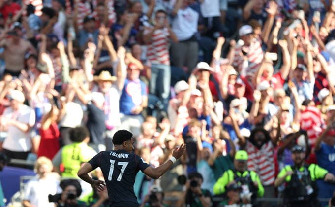 FIFA World Cup, WM, Weltmeisterschaft, Fussball 2026 - Round of 16 - USA vs Belgium Malik Tillman of USA celebrates after scoring the 1-1 during the FIFA World Cup 2026 Round of 16 match USA against Belgium, in Seattle, USA, 06 July 2026. SEATTLE United States  Copyright: xCHRISTOPHERxTORRESx