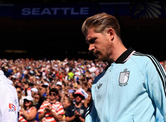 (260707) -- SEATTLE, July 7, 2026 -- Kevin De Bruyne of Belgium is pictured before the round of 16 match between the United States and Belgium at the 2026 FIFA World Cup, WM, Weltmeisterschaft, Fussball at Seattle Stadium in Seattle, the United States, July 6, 2026. ) (SP)U.S.-SEATTLE-FOOTBALL-FIFA WORLD CUP-ROUND OF 16-USA VS BEL MaoxSiqian 