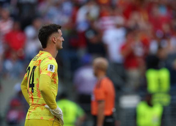 (260707) -- SEATTLE, July 7, 2026 -- Matt Freese, goalkeeper of the United States, is pictured during the round of 16 match between the United States and Belgium at the 2026 FIFA World Cup, WM, Weltmeisterschaft, Fussball at Seattle Stadium in Seattle, the United States, July 6, 2026. ) (SP)U.S.-SEATTLE-FOOTBALL-FIFA WORLD CUP-ROUND OF 16-USA VS BEL MaoxSiqian 
