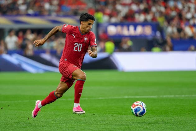 ARLINGTON, TEXAS - JULY 06: Joao Cancelo of Team Portugal drives the ball during the FIFA World Cup, WM, Weltmeisterschaft, Fussball 2026 Round of 16 match between Portugal and Spain at Dallas Stadium on July 6, 2026 in Arlington, Texas.  Copyright: xVCGx 111652742807