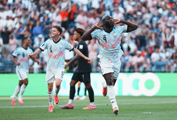 (260707) -- SEATTLE, July 7, 2026 -- Romelu Lukaku (1st R) of Belgium celebrates scoring during the round of 16 match between the United States and Belgium at the 2026 FIFA World Cup, WM, Weltmeisterschaft, Fussball at Seattle Stadium in Seattle, the United States, July 6, 2026. ) (SP)U.S.-SEATTLE-FOOTBALL-FIFA WORLD CUP-ROUND OF 16-USA VS BEL XuxChang 