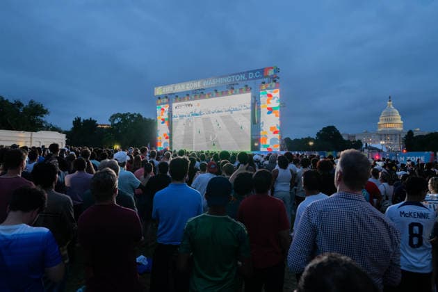 July 6, 2026, Washington, District Of Columbia, United States: Fans react with disappointment as supporters watch Team USA fall to Belgium during a public watch party on the National Mall in Washington, D.C. The loss eliminates the United States from the tournament. Team USA Fans Watch Belgium Match On The National Mall  - ZUMAk206 20260706_znp_k206_003 Copyright: xMattxKaminskyx