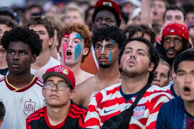 July 6, 2026, Washington, District Of Columbia, United States: Fans react with disappointment as supporters watch Team USA fall to Belgium during a public watch party on the National Mall in Washington, D.C. The loss eliminates the United States from the tournament. Washington United States - ZUMAk206 20260706_znp_k206_010 Copyright: xMattxKaminskyx