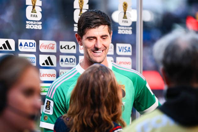 SEATTLE, WA - JULY 06: Goalkeeper Thibaut Courtois 1 of Belgium is interviewed after the FIFA World Cup, WM, Weltmeisterschaft, Fussball 2026 Round of 16 match between the USA and Belgium on July 6, 2026 at Seattle Stadium in Seattle, Washington. (Photo by Henry Rodenburg Icon Sportswire) SOCCER: JUL 06 FIFA World Cup 26 Round of 16 - USA vs Belgium EDITORIAL USE ONLY Icon260706031