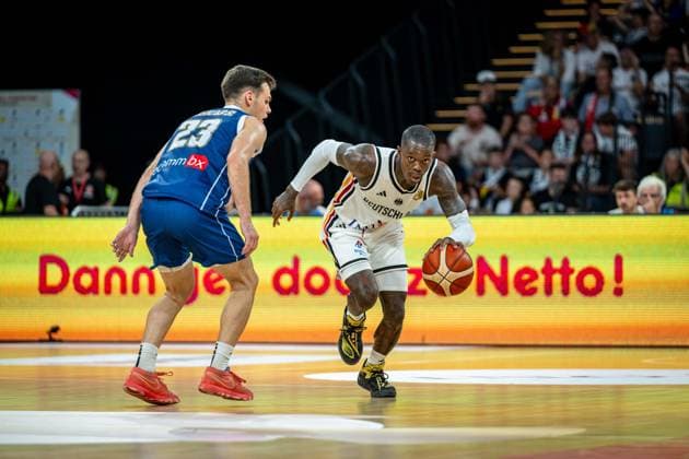 Basketball Bamberg 06.07.2026.2026 FIBA World Cup Qualifier Qualifikation zur Weltmeisterschaft 2027 Deutschland (GER) - Zypern (CYP) Dennis Schröder Schroeder (Deutschland, No.17) Schröder Schroder Stefanos Tigkas (Zypern, No.23) *** Basketball Bamberg July 6, 2026 2026 FIBA World Cup Qualifier Qualification for the 2027 World Cup Germany GER Cyprus CYP Dennis Schröder Schroeder Germany, No. 17 Schröder, Schroder, Stefanos Tigkas, Cyprus, No. 23