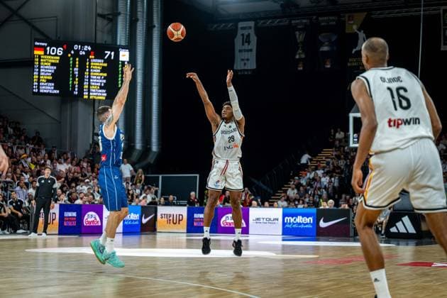 Basketball Bamberg 06.07.2026.2026 FIBA World Cup Qualifier Qualifikation zur Weltmeisterschaft 2027 Deutschland (GER) - Zypern (CYP) Kostja Mushidi (Deutschland, No.29) *** Basketball Bamberg July 6, 2026 2026 FIBA World Cup Qualifier Qualification for the 2027 World Cup Germany GER Cyprus CYP Kostja Mushidi Germany, No. 29