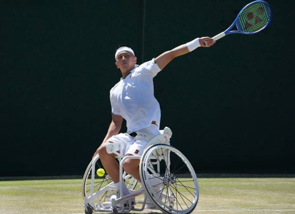 Tennis - 2026 Wimbledon Championships - Day Eight (Week Two) - All England Lawn Tennis & Croquet Club, London - Tuesday 7th July 2026 Court 3 : Mens Wheelchair : Gordon Reid (GBR) v Tokito Oda (JPN) Tokito Oda (JPN) COLORSPORT ANDREW COWIE 