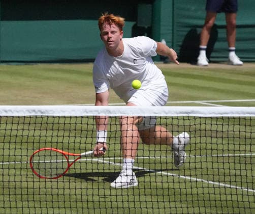 Tennis - 2026 Wimbledon Championships - Day Eight (Week Two) - All England Lawn Tennis & Croquet Club, London - Tuesday 7th July 2026 Centre Court : Boys singles : Mark Ceban (GBR) v Jamie Mackenzie Jamie Mackenzie (Germany) COLORSPORT ANDREW COWIE 