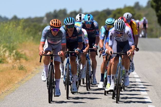 The breakaway group pictured during stage 4 of the 2026 Tour de France cycling race, a stage of 181,9km from Carcassonne to Foix, on Tuesday 07 July 2026. The 113th edition of the Tour de France starts on Saturday 4 July in Barcelona, Spain, and will finish in Paris, France on the 26th of July. DAVIDxPINTENS  x180605167x
