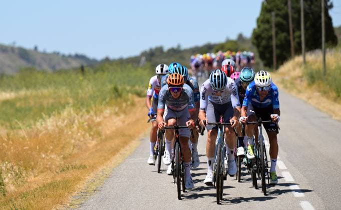 The breakaway group pictured during stage 4 of the 2026 Tour de France cycling race, a stage of 181,9km from Carcassonne to Foix, on Tuesday 07 July 2026. The 113th edition of the Tour de France starts on Saturday 4 July in Barcelona, Spain, and will finish in Paris, France on the 26th of July. DAVIDxPINTENS  x180605192x