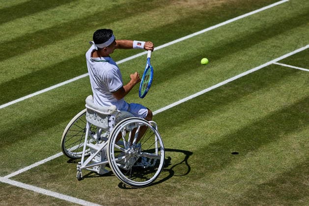 July 7, 2026, London, London, Great Britain: Tokito Oda of Japan returns with backhand during The Championships Wimbledon , 7.7.2026 in London (All England Lawn Tennis and Croquet Club), Great Britain Wheelchair Tennis 2026: Grand Slam: The Championships Wimbledon: 9th Day: 1st Round: ODA 6:3 6:1 REID  - ZUMAs343 20260707_zsp_s343_042 Copyright: xMathiasxSchulzx