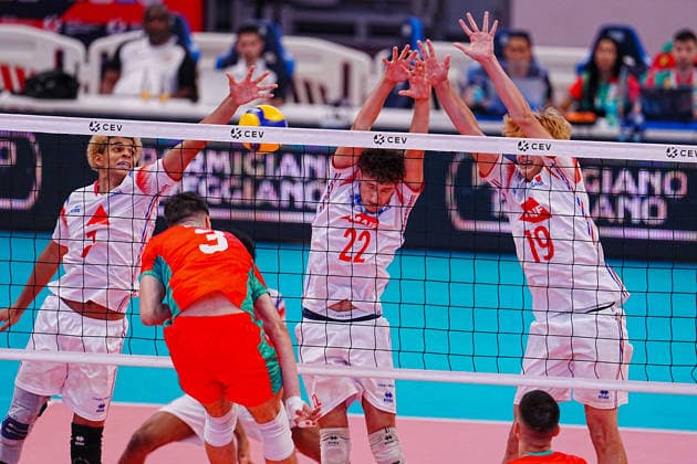 IPA86475170 - France vs. Bulgaria during the CEV U18 European Championship, EM, Europameisterschaft July 7, 2026, in Cisterna (Italy) during the U18 Volleyball European Championship—France vs. Bulgaria, CEV Eurovolley Men s match in Cisterna, Italy, July 7, 2026  Copyright: xLuigixMariani IPAxSportx xx 86475170