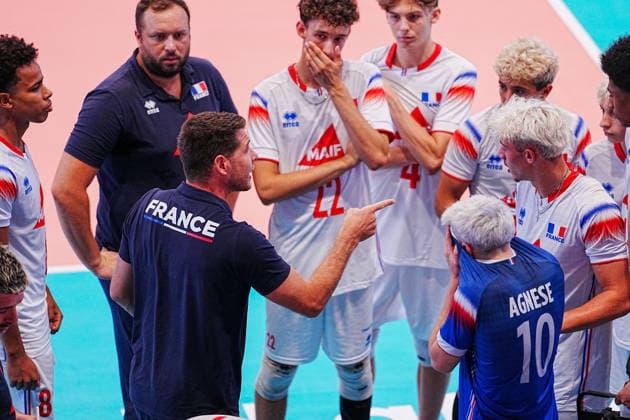 IPA86475145 - France vs. Bulgaria during the CEV U18 European Championship, EM, Europameisterschaft July 7, 2026, in Cisterna (Italy) during the U18 Volleyball European Championship—France vs. Bulgaria, CEV Eurovolley Men s match in Cisterna, Italy, July 7, 2026  Copyright: xLuigixMariani IPAxSportx xx 86475145