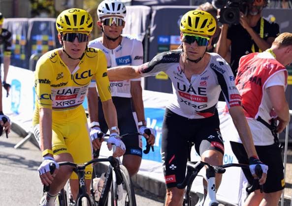 Slovenian Tadej Pogacar of UAE Team Emirates XRG crosses the finish line of stage 4 of the 2026 Tour de France cycling race, a stage of 181,9km from Carcassonne to Foix, on Tuesday 07 July 2026. The 113th edition of the Tour de France starts on Saturday 4 July in Barcelona, Spain, and will finish in Paris, France on the 26th of July. DAVIDxPINTENS  x180645612x