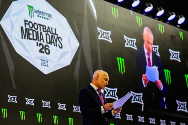 July 7, 2026, Frisco, Texas, USA: FRISCO, TX : BIG 12 commissioner Brent Yorkman addresses the media at the beginning of the 2026 Monster Energy Big 12 Football Media Day at the Ford Center in Frisco on Tuesday morning. Big 12 Commissioner BRENT YORKMAN Addresses The Media  - ZUMAm257 20260707_zsp_m257_013 Copyright: xBrianxMcLeanx