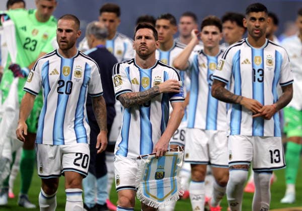 FIFA World Cup, WM, Weltmeisterschaft, Fussball 2026 - Round of 16 - Argentina vs Egypt Lionel Messi of Argentina (C) and teammates ahead of the FIFA World Cup 2026 Round of 16 match Argentina against Egypt, in Atlanta, USA, 07 July 2026. ATLANTA United States  Copyright: xCRISTOBALxHERRERA-ULASHKEVICHx