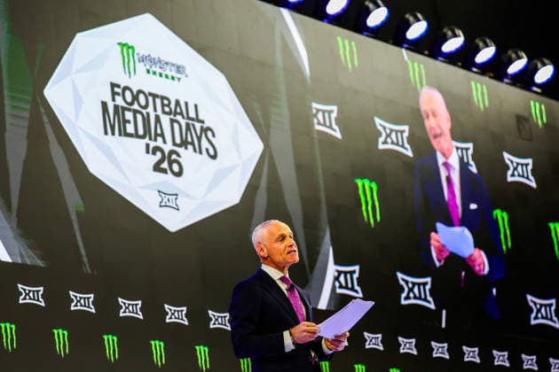 July 7, 2026, Frisco, Texas, USA: FRISCO, TX : BIG 12 commissioner Brent Yorkman addresses the media at the beginning of the 2026 Monster Energy Big 12 Football Media Day at the Ford Center in Frisco on Tuesday morning. Big 12 Commissioner BRENT YORKMAN Addresses The Media  - ZUMAm257 20260707_zsp_m257_019 Copyright: xBrianxMcLeanx