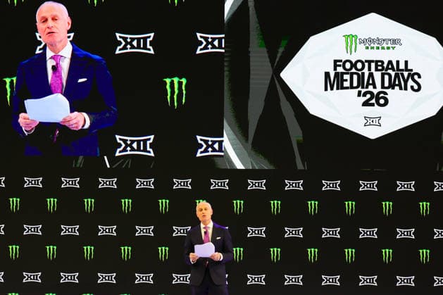 July 7, 2026, Frisco, Texas, USA: FRISCO, TX : BIG 12 commissioner Brent Yorkman addresses the media at the beginning of the 2026 Monster Energy Big 12 Football Media Day at the Ford Center in Frisco on Tuesday morning. Frisco USA - ZUMAm257 20260707_zsp_m257_021 Copyright: xBrianxMcLeanx