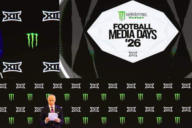 July 7, 2026, Frisco, Texas, USA: FRISCO, TX : BIG 12 commissioner Brent Yorkman addresses the media at the beginning of the 2026 Monster Energy Big 12 Football Media Day at the Ford Center in Frisco on Tuesday morning. Big 12 Commissioner BRENT YORKMAN Addresses The Media  - ZUMAm257 20260707_zsp_m257_026 Copyright: xBrianxMcLeanx