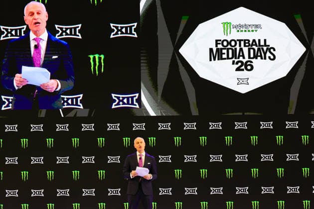 July 7, 2026, Frisco, Texas, USA: FRISCO, TX : BIG 12 commissioner Brent Yorkman addresses the media at the beginning of the 2026 Monster Energy Big 12 Football Media Day at the Ford Center in Frisco on Tuesday morning. Big 12 Commissioner BRENT YORKMAN Addresses The Media  - ZUMAm257 20260707_zsp_m257_027 Copyright: xBrianxMcLeanx