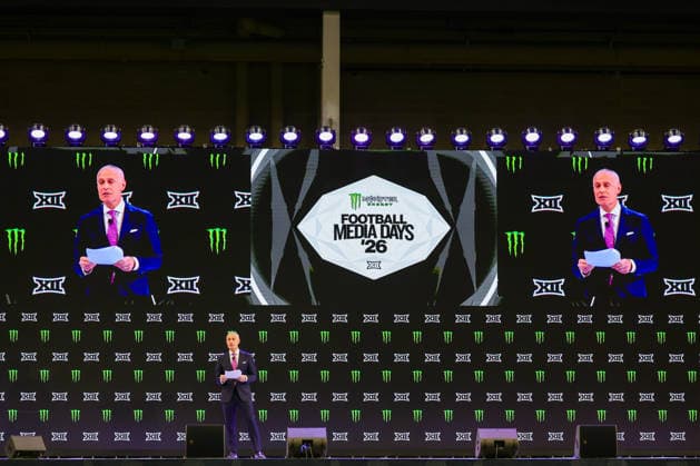 July 7, 2026, Frisco, Texas, USA: FRISCO, TX : BIG 12 commissioner Brent Yorkman addresses the media at the beginning of the 2026 Monster Energy Big 12 Football Media Day at the Ford Center in Frisco on Tuesday morning. Big 12 Commissioner BRENT YORKMAN Addresses The Media  - ZUMAm257 20260707_zsp_m257_028 Copyright: xBrianxMcLeanx