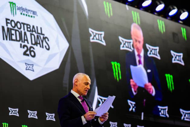 July 7, 2026, Frisco, Texas, USA: FRISCO, TX : BIG 12 commissioner Brent Yorkman addresses the media at the beginning of the 2026 Monster Energy Big 12 Football Media Day at the Ford Center in Frisco on Tuesday morning. Frisco USA - ZUMAm257 20260707_zsp_m257_030 Copyright: xBrianxMcLeanx