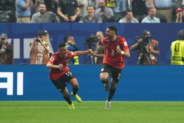 Yasser Ibrahim (Egypt) scores and celebrates his teams first goal during Argentina and Egypt, Round of 16 FIFA World Cup, WM, Weltmeisterschaft, Fussball 2026, Atlanta Stadium, Atlanta, United States on July 7, 2026. Thor Wegner DeFodi Images. (Photo by DeFodi Images) - *** Yasser Ibrahim of Egypt scores and celebrates his team s first goal during the Round of 16 match between Argentina and Egypt at the 2026 FIFA World Cup at Atlanta Stadium in Atlanta, United States, on July 7, 2026. Photo by DeFodi Images (Thor Wegner)