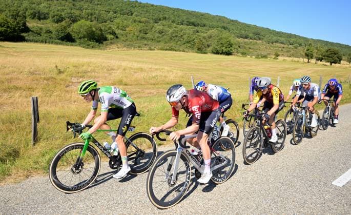 Dutch Alex Molenaar of Caja Rural-Seguros RGA and German Georg Zimmermann of Lotto Intermarche pictured in action during stage 4 of the 2026 Tour de France cycling race, a stage of 181,9km from Carcassonne to Foix, on Tuesday 07 July 2026. The 113th edition of the Tour de France starts on Saturday 4 July in Barcelona, Spain, and will finish in Paris, France on the 26th of July. DAVIDxPINTENS  x180652289x