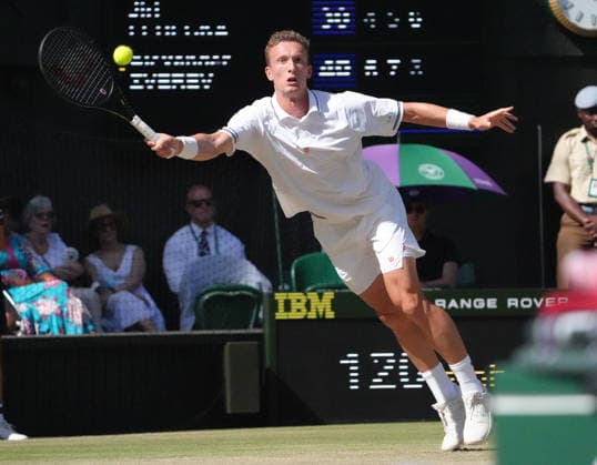 Tennis - 2026 Wimbledon Championships - Day Eight (Week Two) - All England Lawn Tennis & Croquet Club, London - Tuesday 7th July 2026 Center Court : Mens Singles : Jiri Lehecka (CZE) v Alexander Zverev (GER) Jiri Lehecka (CZE) COLORSPORT ANDREW COWIE 