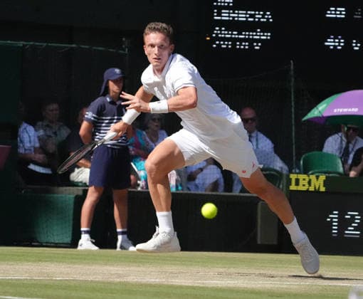 Tennis - 2026 Wimbledon Championships - Day Eight (Week Two) - All England Lawn Tennis & Croquet Club, London - Tuesday 7th July 2026 Center Court : Mens Singles : Jiri Lehecka (CZE) v Alexander Zverev (GER) Jiri Lehecka (CZE) COLORSPORT ANDREW COWIE 