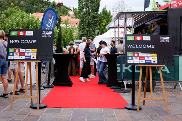 CYCLING - Oesterreich Rundfahrt 2026 GRAZ,AUSTRIA,07.JUL.26 - CYCLING - Tour of Austria, team presentation. Image shows a feature of the vip entrance.  GEPAxpictures xJamesxDoak